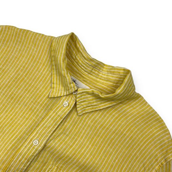 GAP Yellow White Striped 100% Linen Long Sleeve Button Up Shirt - Picture 3 of 6